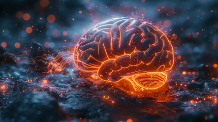 brain in technological concept - obrazy, fototapety, plakaty