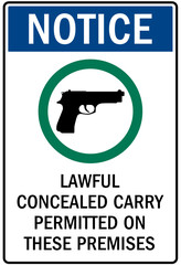 No concealed weapon warning sign - obrazy, fototapety, plakaty