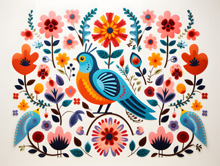 Scandinavian folk art floral elements isolated on white background