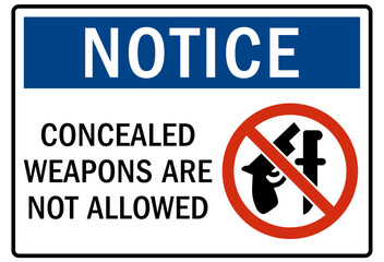 No concealed weapon warning sign