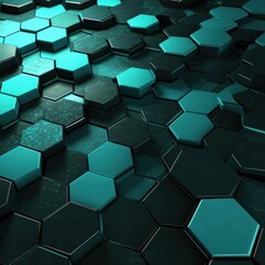 Obraz na płótnie Canvas Turquoise dark 3d render background with hexagon pattern