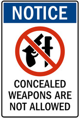 No concealed weapon warning sign concealed weapons are not allowed