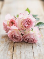 Pink roses on the old wooden background