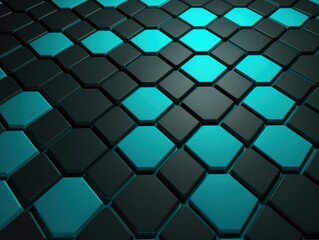 Turquoise dark 3d render background with hexagon pattern