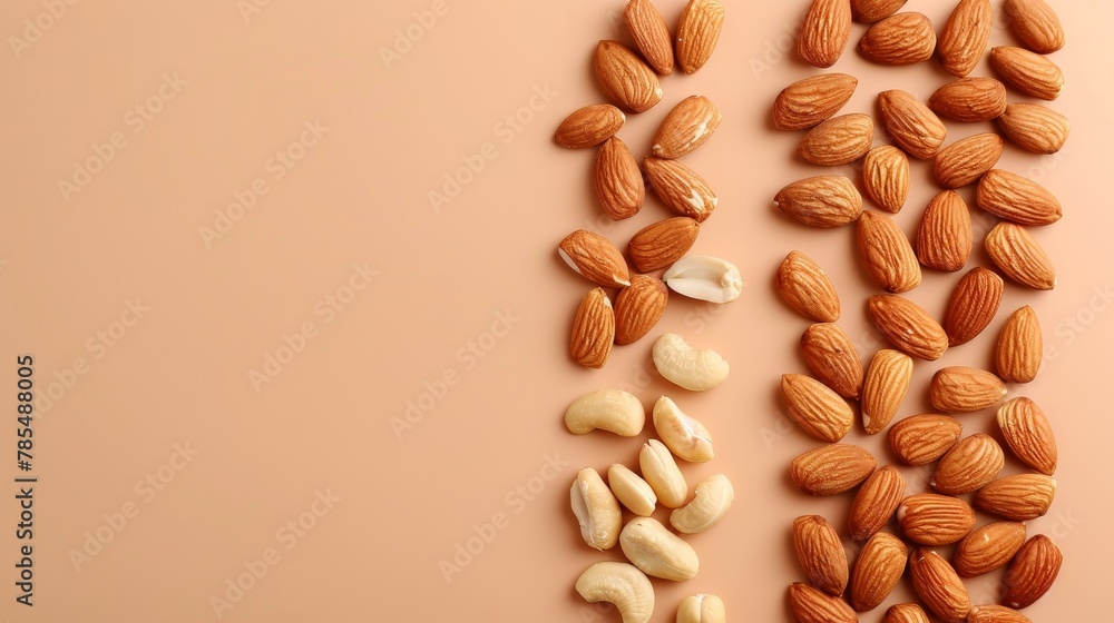 Aufkleber assorted nuts on neutral brown background with ample space provided for strategic text placement