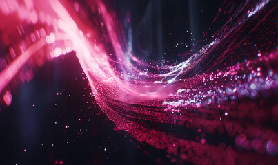 Digital visualization of a dynamic particle wave with glowing neon pink lights
