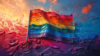A rainbow LGBT flag on a colorful multicolored background