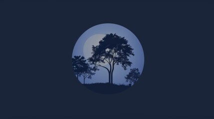 Fototapeta na wymiar Logo design for park manager with trees in the style of dark blue circle, Minimalistic Logo Design for Green Spaces