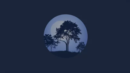 Zelfklevend Fotobehang Volle maan en bomen  Logo design for park manager with trees in the style of dark blue circle, Minimalistic Logo Design for Green Spaces