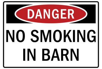 Farm safety sign no smoking in barn