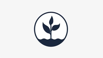 simple logo of plant growing  for environment protection  concept , minimalistic design, white outline on dark navy blue background