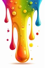 Vibrant rainbow acrylic paint flowing on white background, colorful liquid dripping, digital art