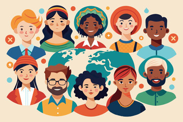 An illustration set showcasing diverse human icons representing various nations, each depicted against an isolated background, symbolizing the richness of global diversity and promoting inclusivity.