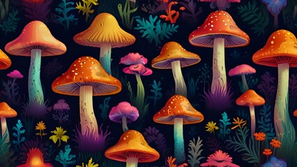 3d illustration of mushrooms with mushrooms and a blue background.