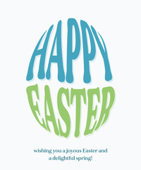 Happy easter text in egg shape, Design for holiday greeting card and invitation of the Easter day, Blue and green color typography