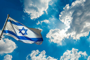 Flag of Israel in Jerusalem. Israeli national colors - obrazy, fototapety, plakaty