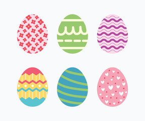 Many different easter eggs on white background, design collection of colourful hand painted decorative, pattern and floral set