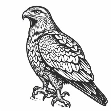 recommend clip art: A detailed line drawing of a falcon, side view.