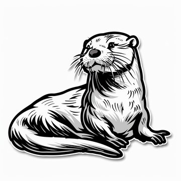 recommend clip art: A detailed line drawing of an otter.