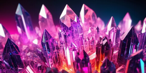 Beautiful bright lucent crystals, close-up abstract background, generative ai