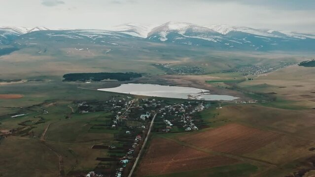 Aerial view of Village Dmanisi, site of paleoanthropological excavations in southern Georgia.
