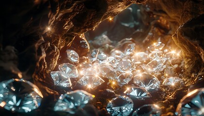 a pile of shiny diamonds in a dark cave