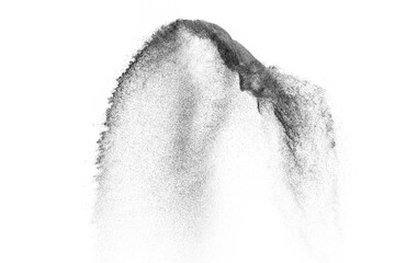 Black particles explosion isolated on white background. Abstract dust overlay texture.
- 785491665