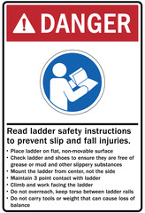 ladder safety sign read ladder safety instructions to prevent slip and fall injuries