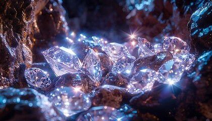 a pile of shiny diamonds in a dark cave