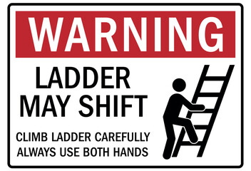 ladder safety sign ladder may shift. Climb ladder carefully always use both hands