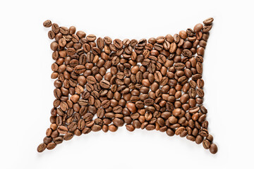 Coffee grains on white background. Grain for brewing. Morning with fresh coffee.