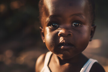 Little African boy looking at the camera, close-up. Children Protection Day