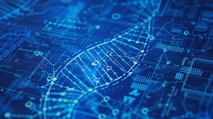 Obraz premium Fusion of AI Technology and Biology in Pharmaceutical Blueprints