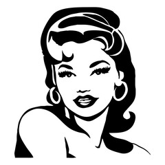 Black and white illustration. Fictional female character in the Pin Up style. Generated by Ai