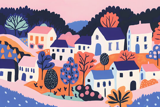 Small town creative childlike design illustration