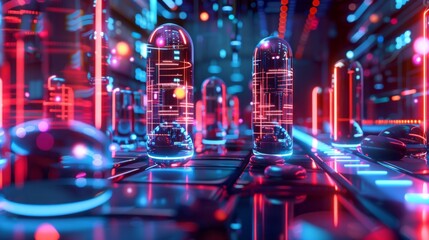 Futuristic High-Tech Pills in Neon Light