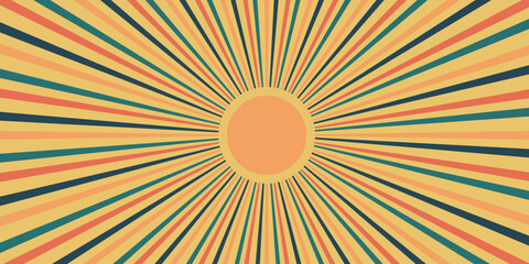 Obraz premium Retro background with curved beams or stripes from the 60s, 70s, 80s. Rotating spiral stripes. Colorful retro wave striped vintage sun flare. Vector illustration