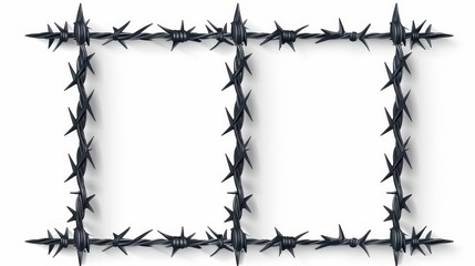 A realistic modern illustration of metal steel barbed wire with thorns or spikes, isolated on a white background, with shadows. It can be used as a fence or barrier element to deter looters. - obrazy, fototapety, plakaty