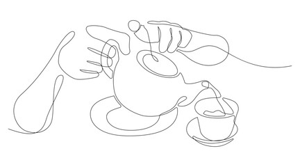 Continuous line drawing of Teapot in hand.