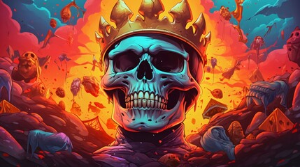 Skull in a crown. Fantasy background. 3d illustration.