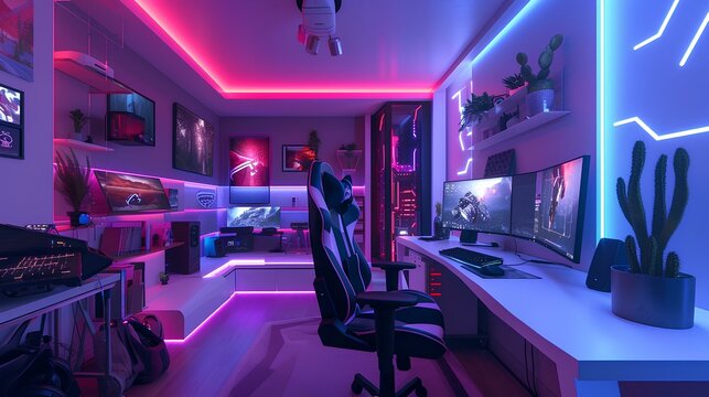 futuristic gaming room with neon lightning interior design