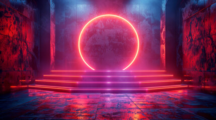 Digital delight: neon-colored cyberpunk podium background