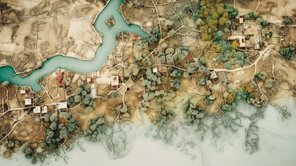 Aerial view of a small town in the middle of a forest