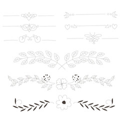 Hand drawn text dividers vintage ornaments collection. Vintage borders and wedding laurels.