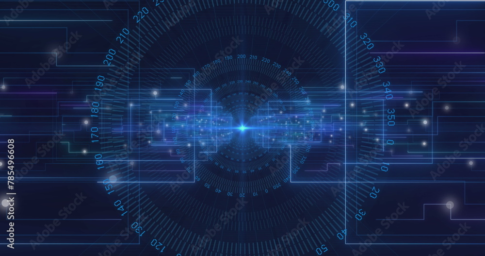 Aufkleber image of numbers around circular tunnel and rectangles over black background