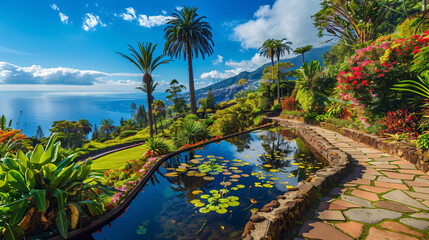 Tropical Botanical Garden in Funchal city Madeira isla - obrazy, fototapety, plakaty