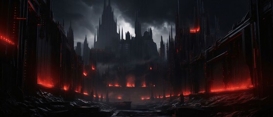Futuristic city with fire and smoke. 3D rendering.