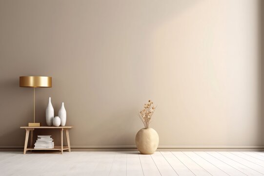 Interior of living room with beige wall, 3d render
