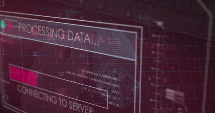 Image of fingerprint scaner and security padlock icon against cyber security data processing - Powered by Adobe