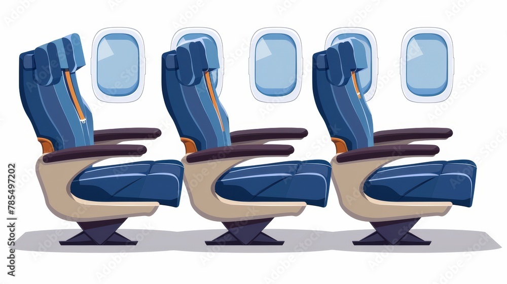 Poster an empty row of economy class chairs and folding tables is shown in the rear view of the plane. comf